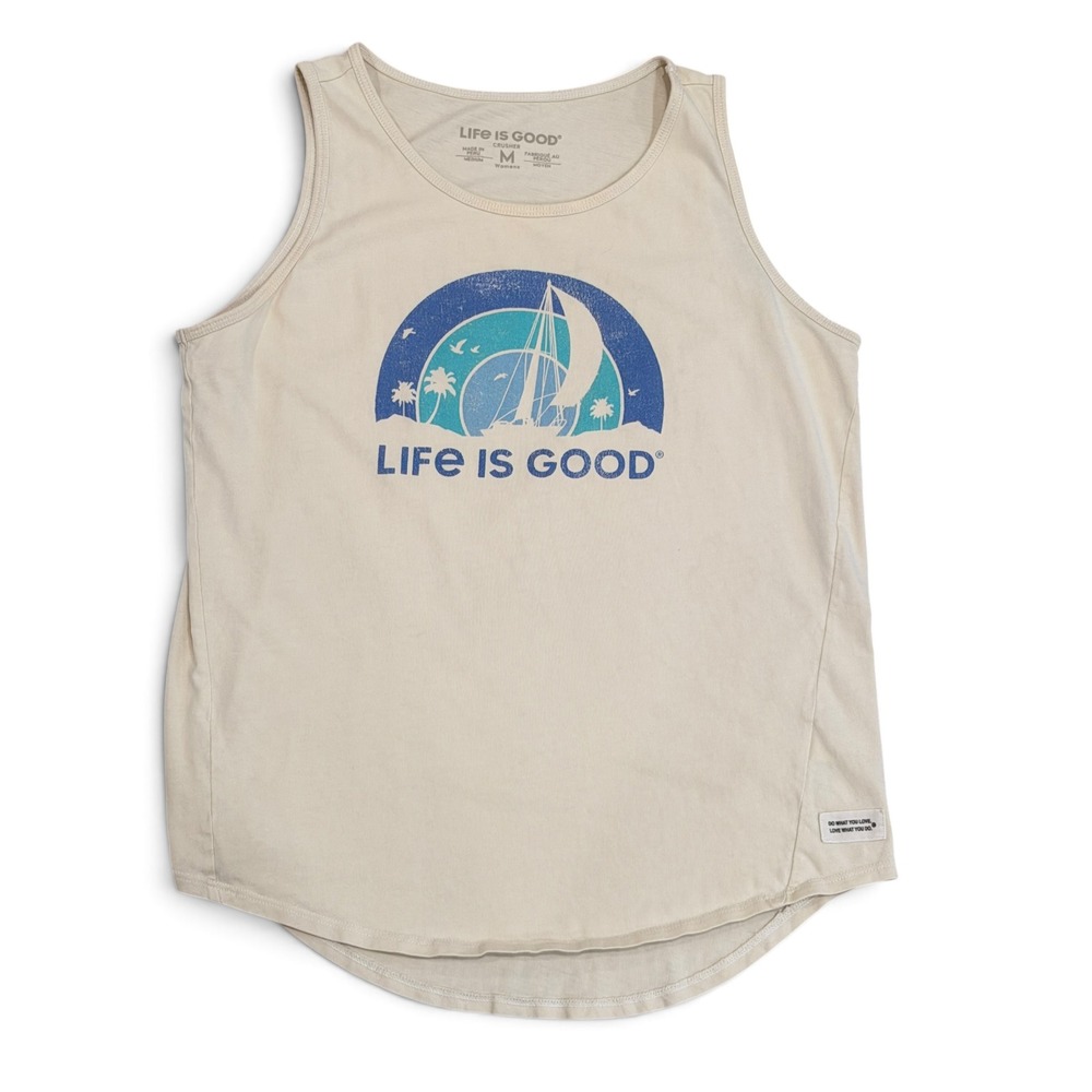 Life is Good Crusher Tank Top Cream Sailboat Coastal Sleeveless Womens Medium